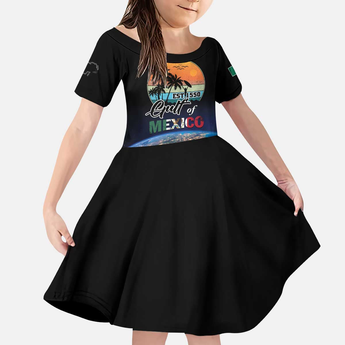 Personalized Gulf Of Mexico Est 1550 Kid Short Sleeve Dress Gulf Of Mexico From Space