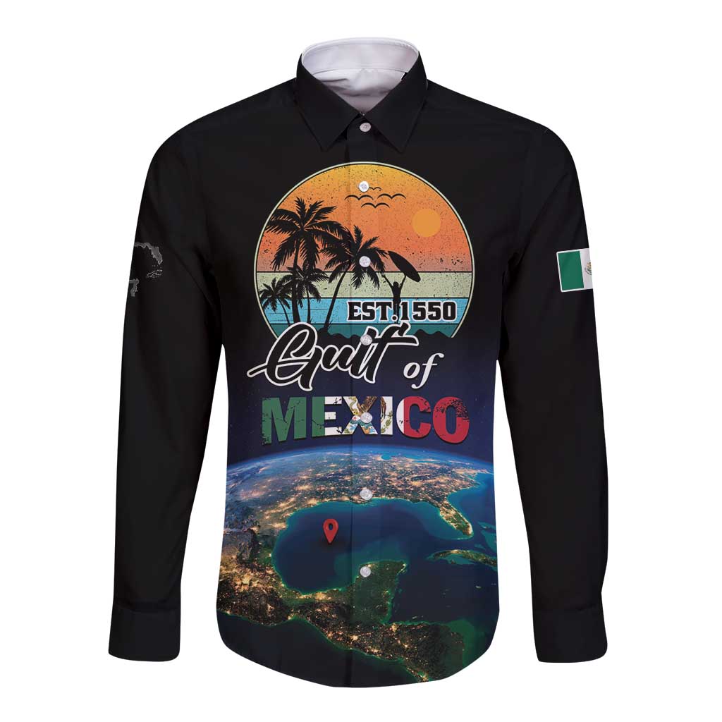 Personalized Gulf Of Mexico Est 1550 Long Sleeve Button Shirt Gulf Of Mexico From Space