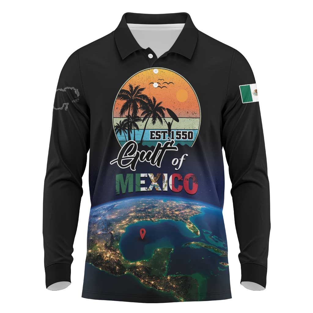 Personalized Gulf Of Mexico Est 1550 Long Sleeve Polo Shirt Gulf Of Mexico From Space
