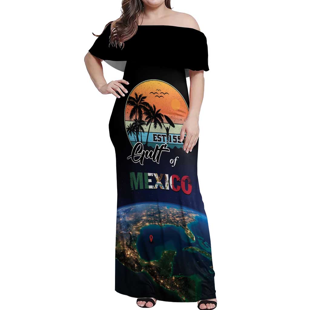 Personalized Gulf Of Mexico Est 1550 Off Shoulder Maxi Dress Gulf Of Mexico From Space