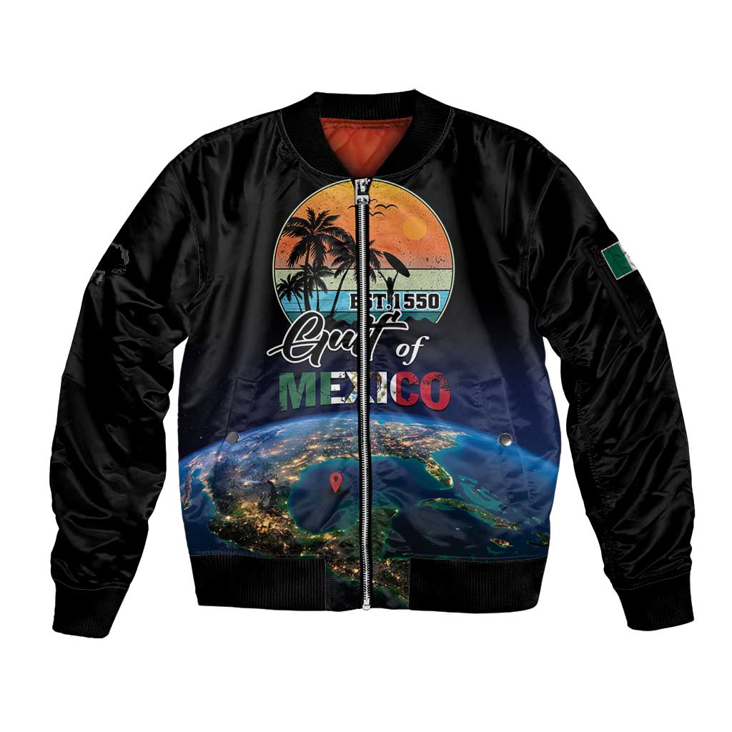 Personalized Gulf Of Mexico Est 1550 Sleeve Zip Bomber Jacket Gulf Of Mexico From Space