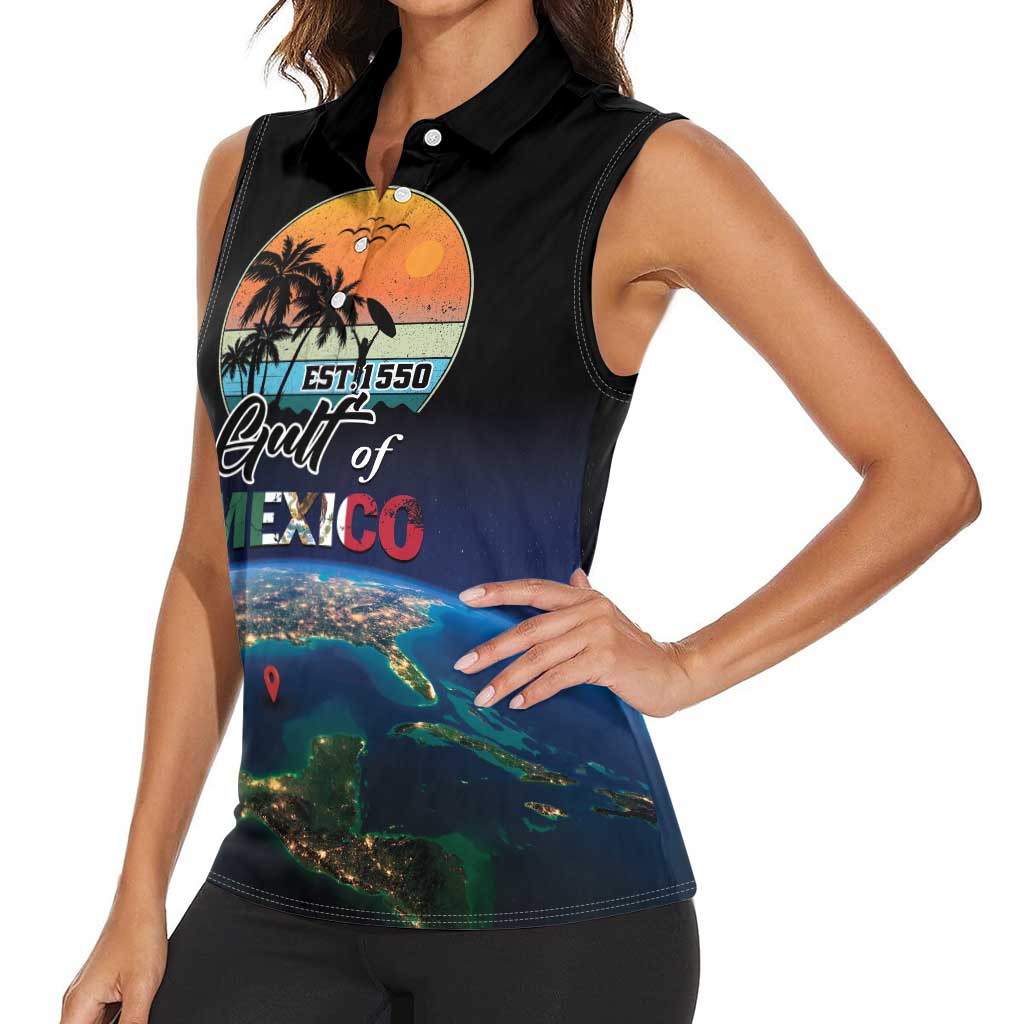 Personalized Gulf Of Mexico Est 1550 Women Sleeveless Polo Shirt Gulf Of Mexico From Space