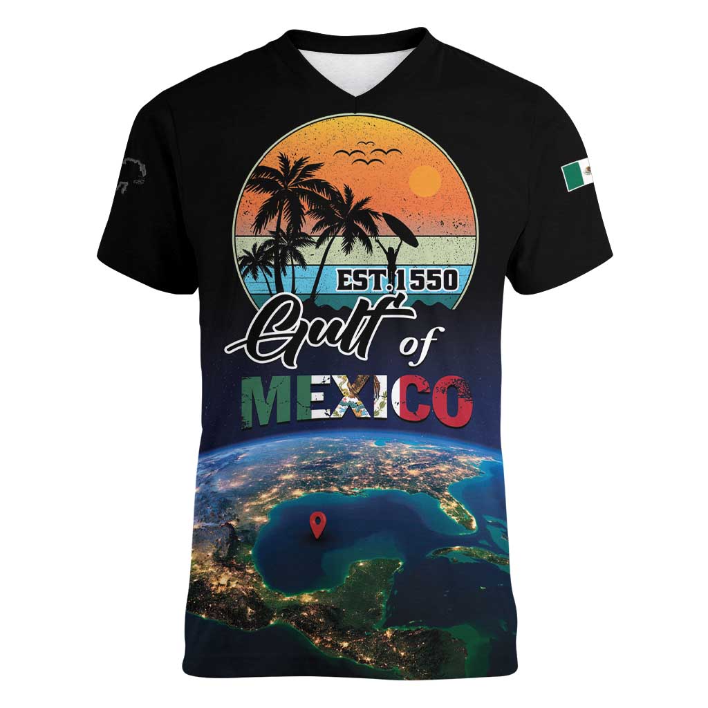 Personalized Gulf Of Mexico Est 1550 Women V-Neck T-Shirt Gulf Of Mexico From Space
