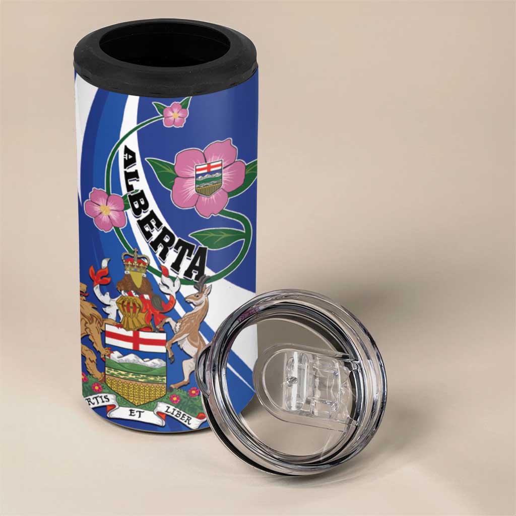 Personalized Canada Alberta Province 4 in 1 Can Cooler Tumbler Wild Rose Fortis et liber