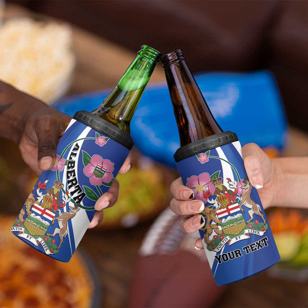 Personalized Canada Alberta Province 4 in 1 Can Cooler Tumbler Wild Rose Fortis et liber