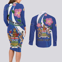 Personalized Canada Alberta Province Couples Matching Long Sleeve Bodycon Dress and Long Sleeve Button Shirt Wild Rose Fortis et liber