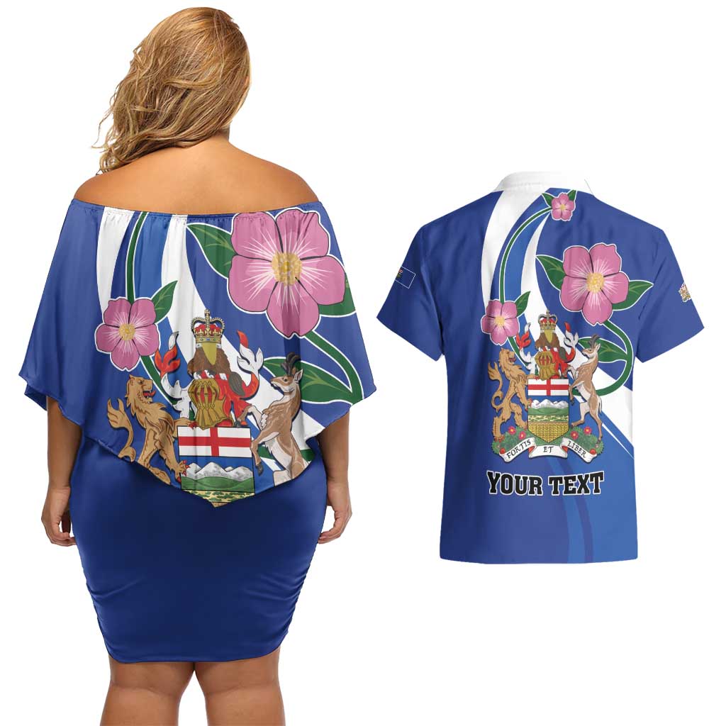 Personalized Canada Alberta Province Couples Matching Off Shoulder Short Dress and Hawaiian Shirt Wild Rose Fortis et liber