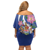 Personalized Canada Alberta Province Family Matching Off Shoulder Short Dress and Hawaiian Shirt Wild Rose Fortis et liber