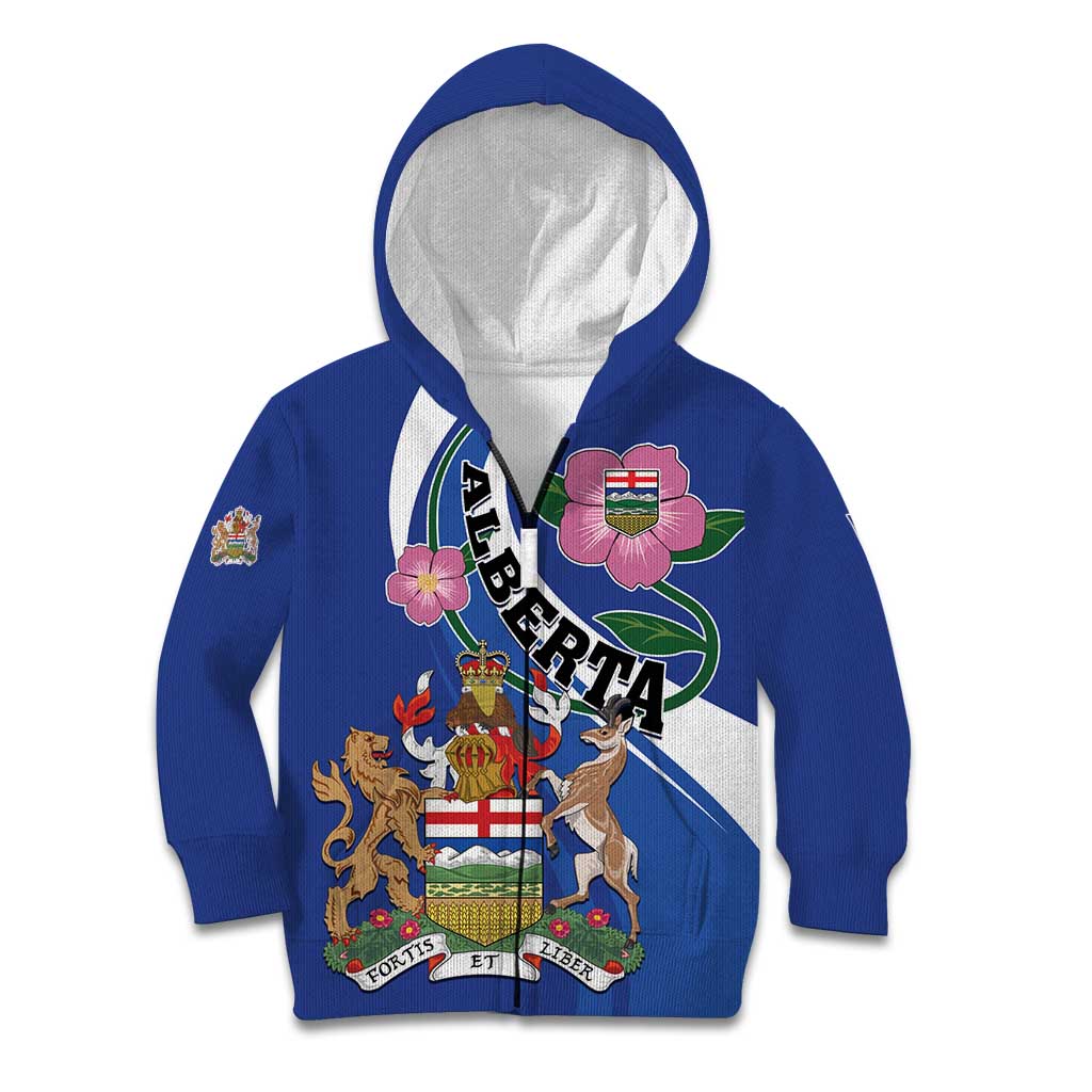 Personalized Canada Alberta Province Kid Hoodie Wild Rose Fortis et liber