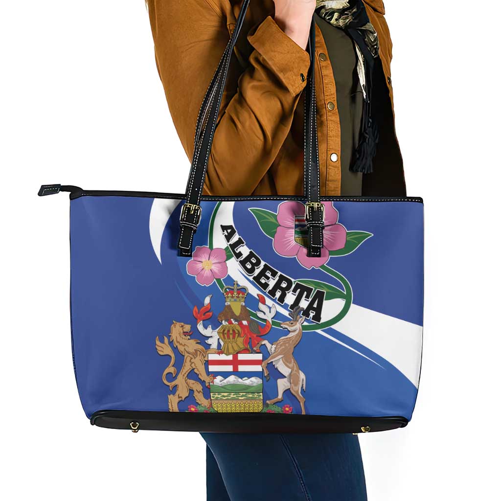 Canada Alberta Province Leather Tote Bag Wild Rose Fortis et liber