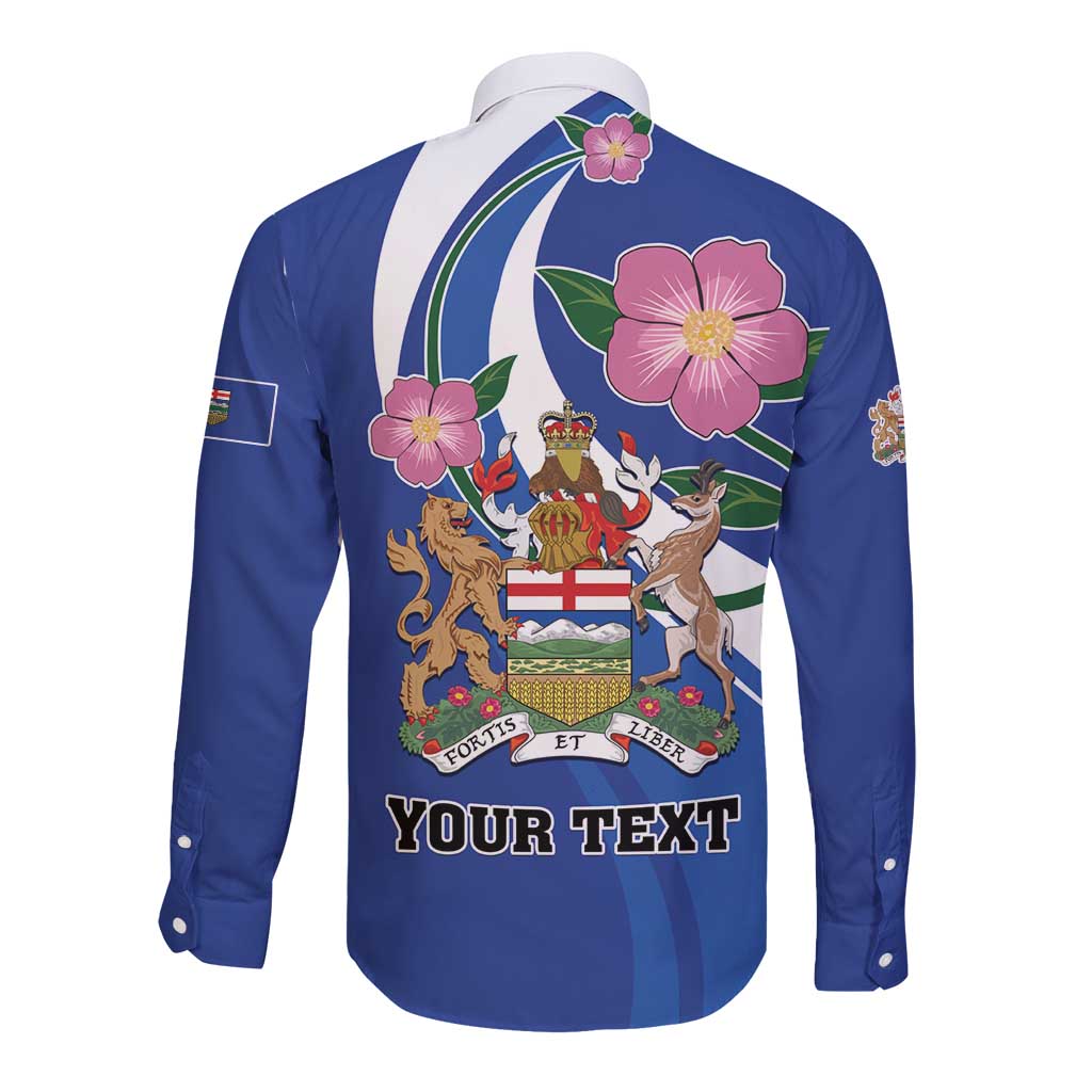 Personalized Canada Alberta Province Long Sleeve Button Shirt Wild Rose Fortis et liber