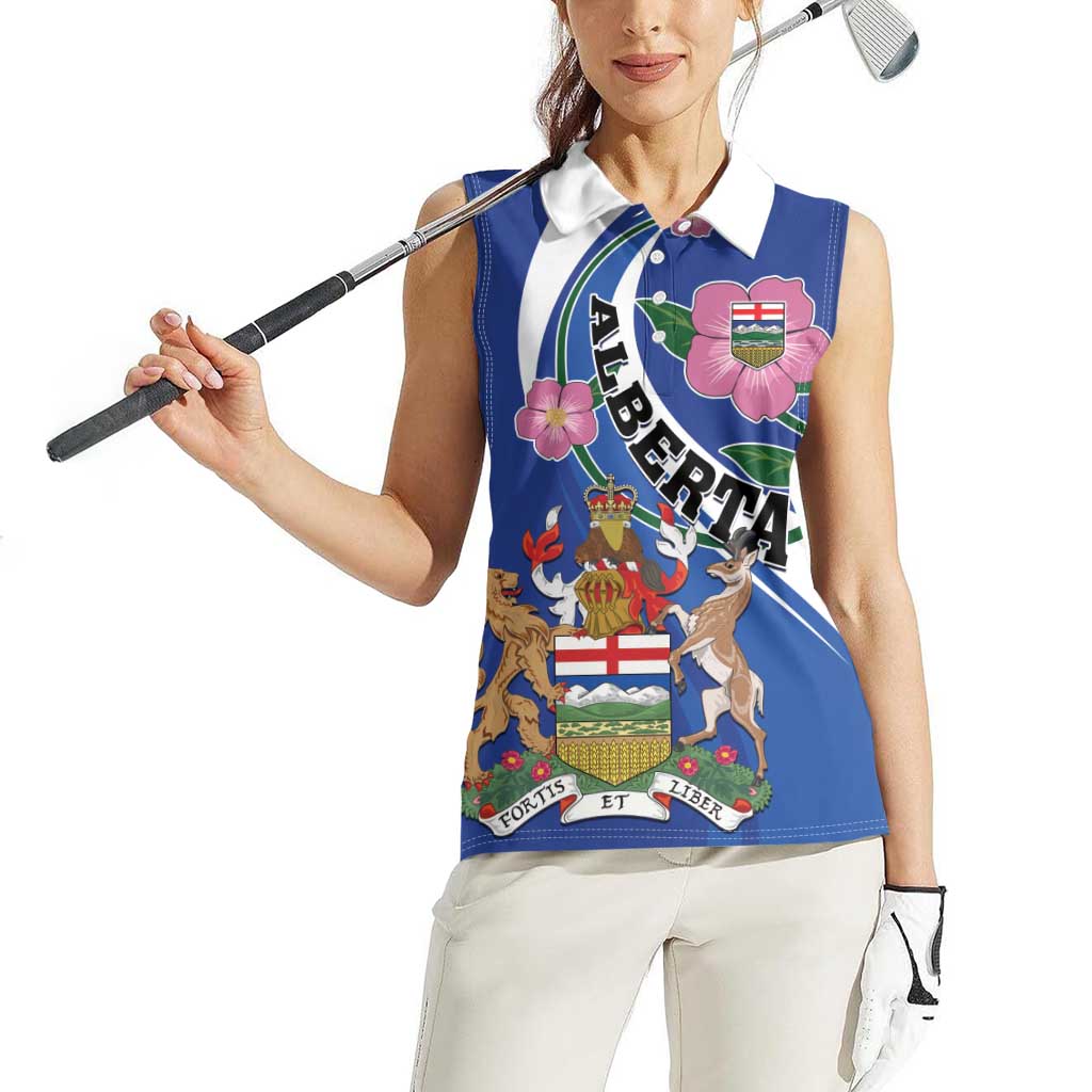 Personalized Canada Alberta Province Women Sleeveless Polo Shirt Wild Rose Fortis et liber
