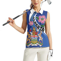 Personalized Canada Alberta Province Women Sleeveless Polo Shirt Wild Rose Fortis et liber