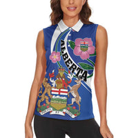 Personalized Canada Alberta Province Women Sleeveless Polo Shirt Wild Rose Fortis et liber