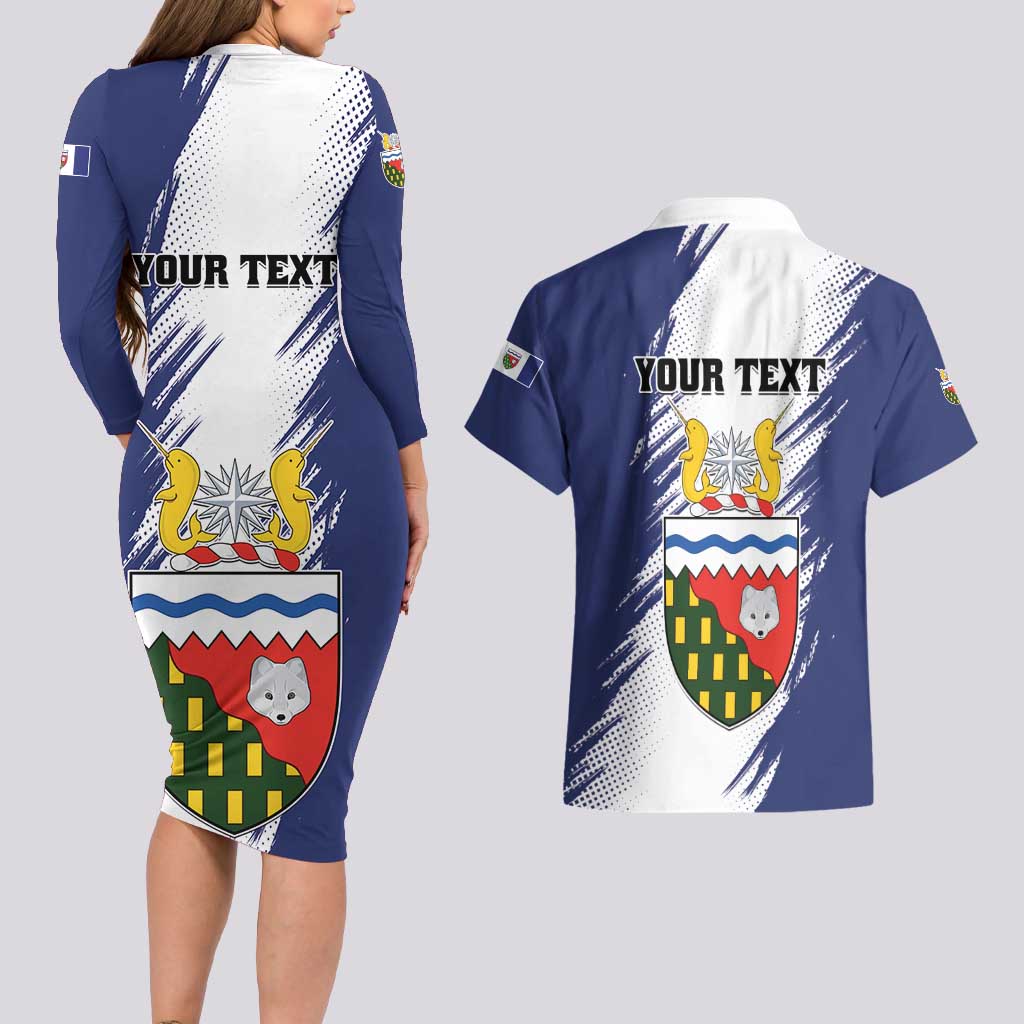 Personalized Canada Northwest Territories Couples Matching Long Sleeve Bodycon Dress and Hawaiian Shirt White Fox Grunge Stylized