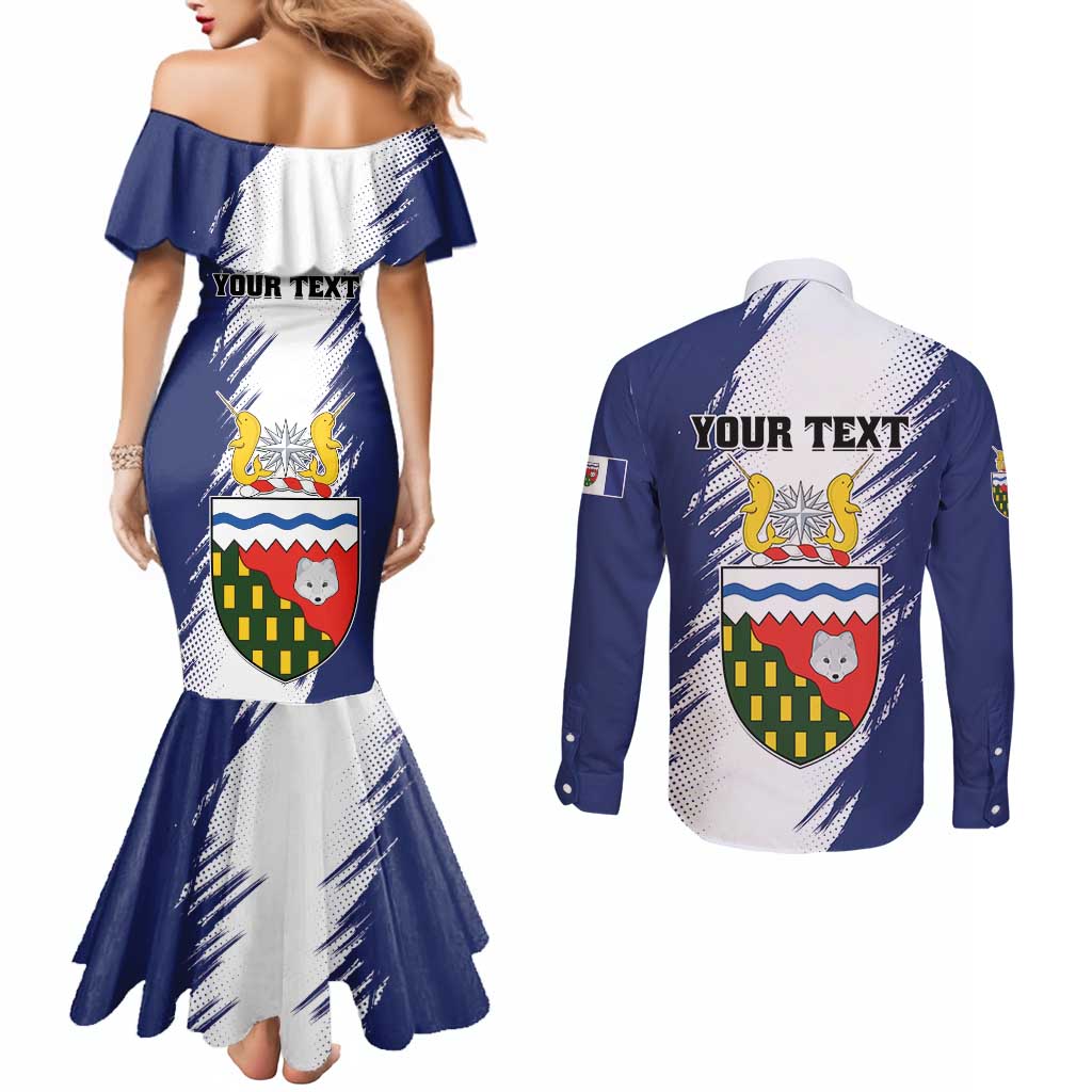 Personalized Canada Northwest Territories Couples Matching Mermaid Dress and Long Sleeve Button Shirt White Fox Grunge Stylized