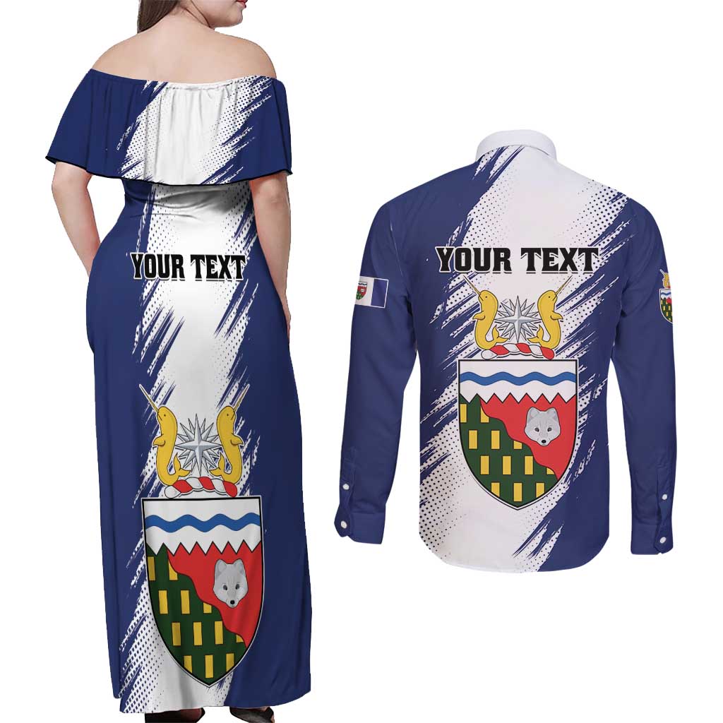 Personalized Canada Northwest Territories Couples Matching Off Shoulder Maxi Dress and Long Sleeve Button Shirt White Fox Grunge Stylized