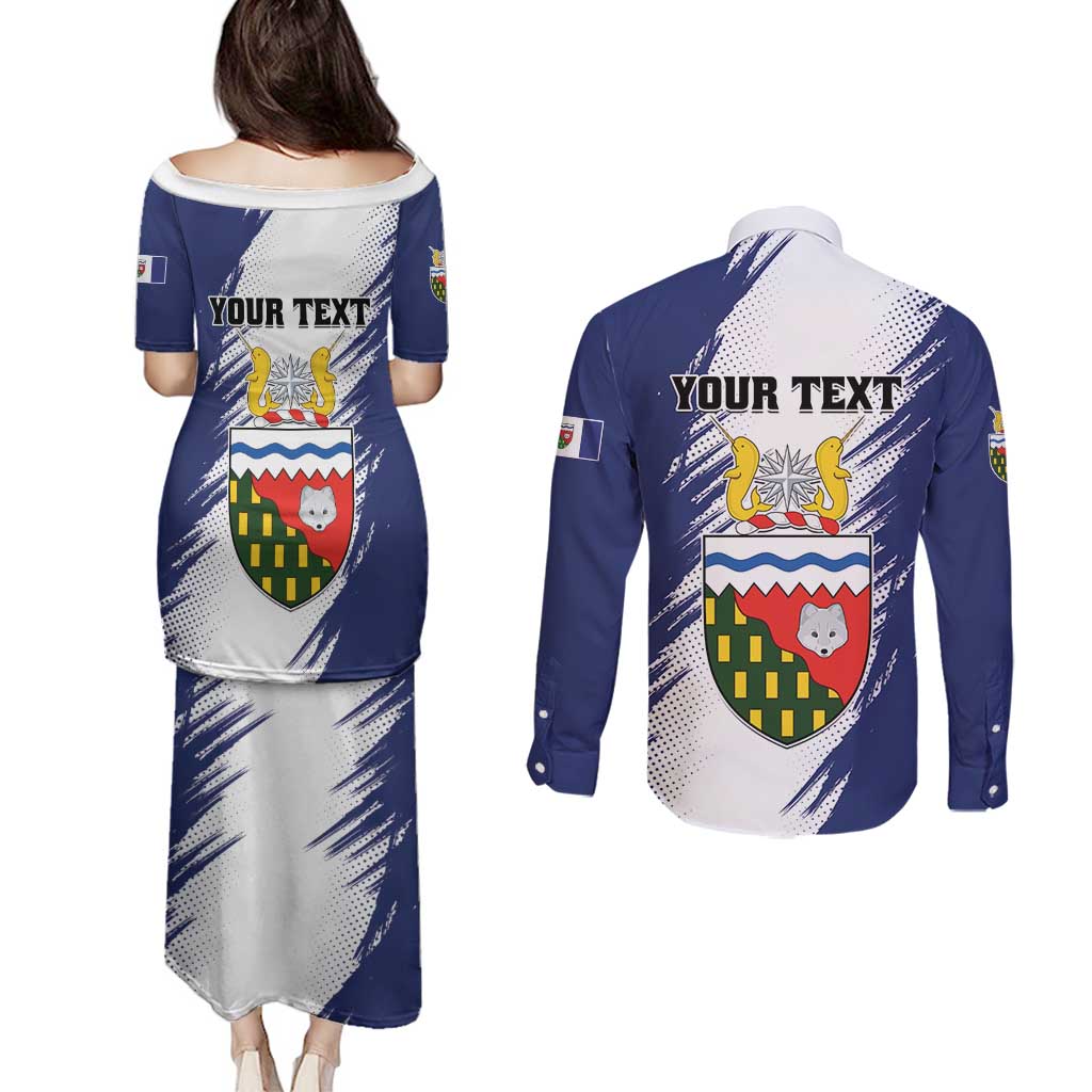 Personalized Canada Northwest Territories Couples Matching Puletasi and Long Sleeve Button Shirt White Fox Grunge Stylized
