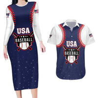 Custom USA 2025 Baseball Couples Matching Long Sleeve Bodycon Dress and Hawaiian Shirt United States Team For Glory