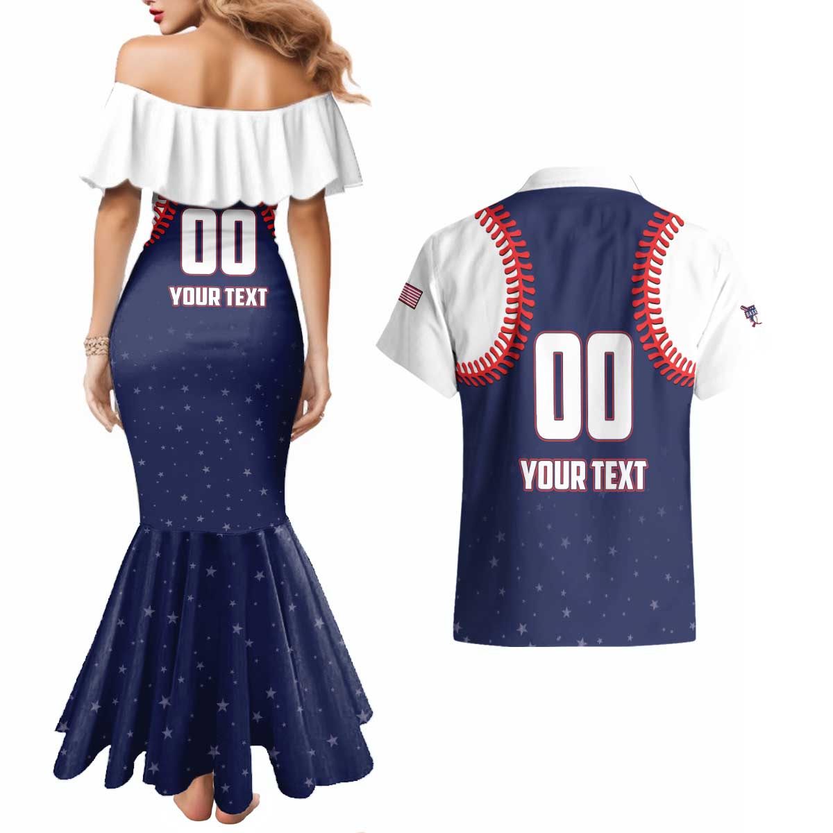 Custom USA 2025 Baseball Couples Matching Mermaid Dress and Hawaiian Shirt United States Team For Glory