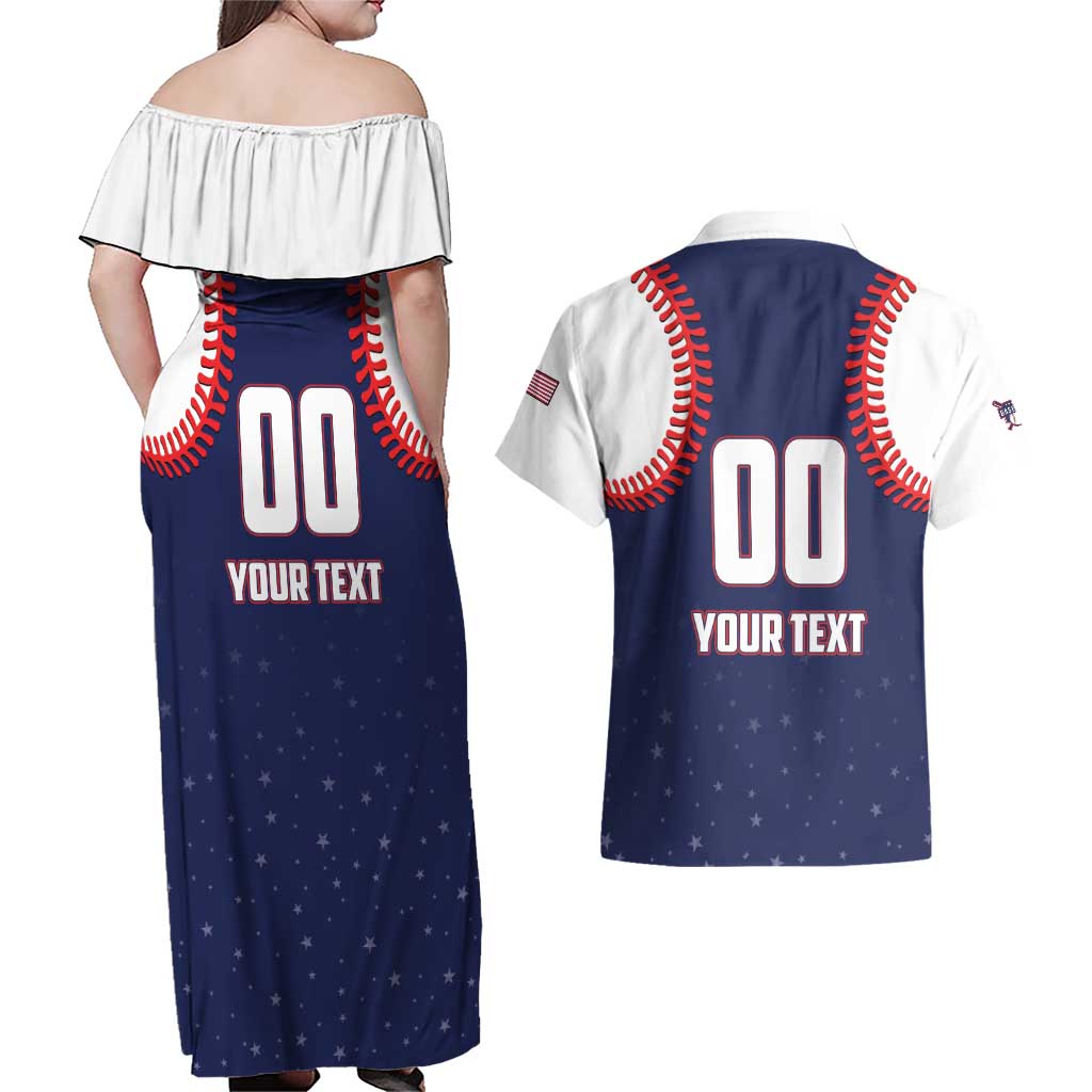 Custom USA 2025 Baseball Couples Matching Off Shoulder Maxi Dress and Hawaiian Shirt United States Team For Glory
