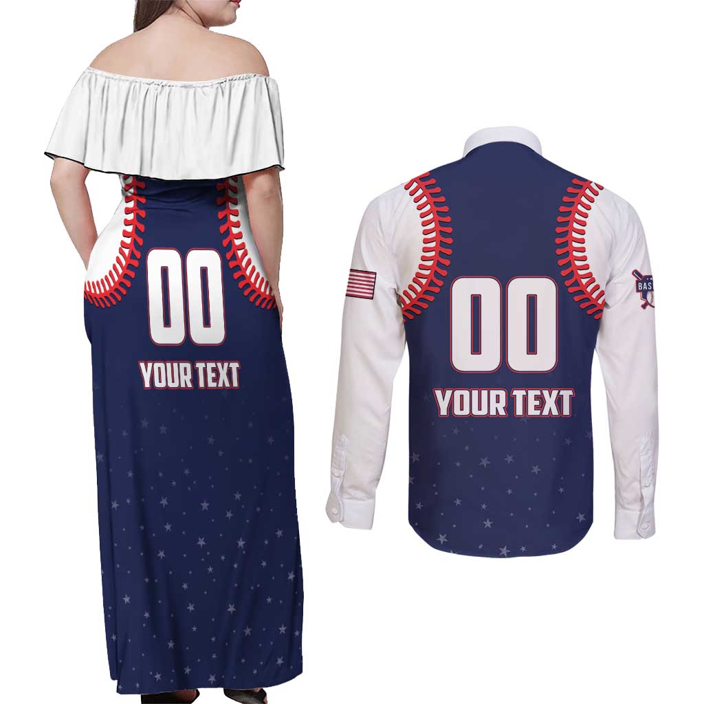 Custom USA 2025 Baseball Couples Matching Off Shoulder Maxi Dress and Long Sleeve Button Shirt United States Team For Glory