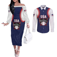 Custom USA 2025 Baseball Couples Matching Off The Shoulder Long Sleeve Dress and Long Sleeve Button Shirt United States Team For Glory