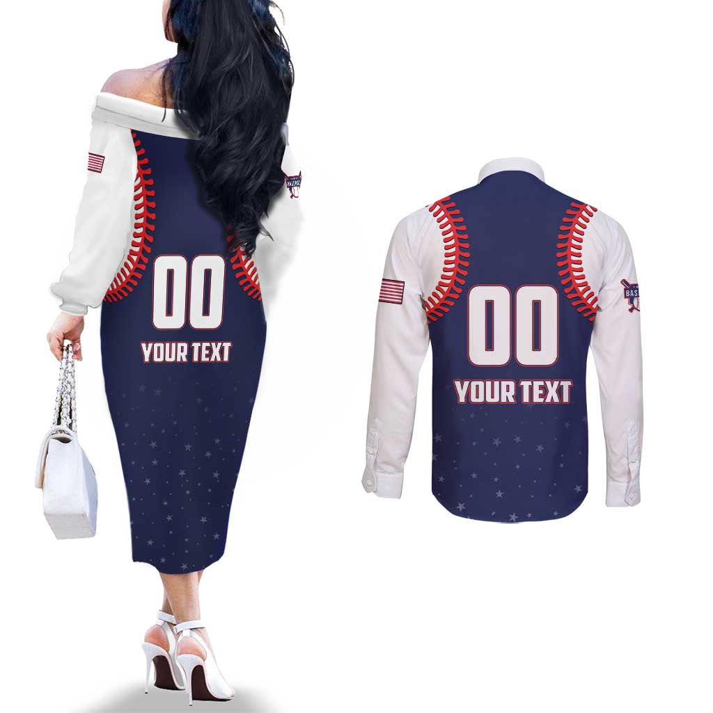 Custom USA 2025 Baseball Couples Matching Off The Shoulder Long Sleeve Dress and Long Sleeve Button Shirt United States Team For Glory