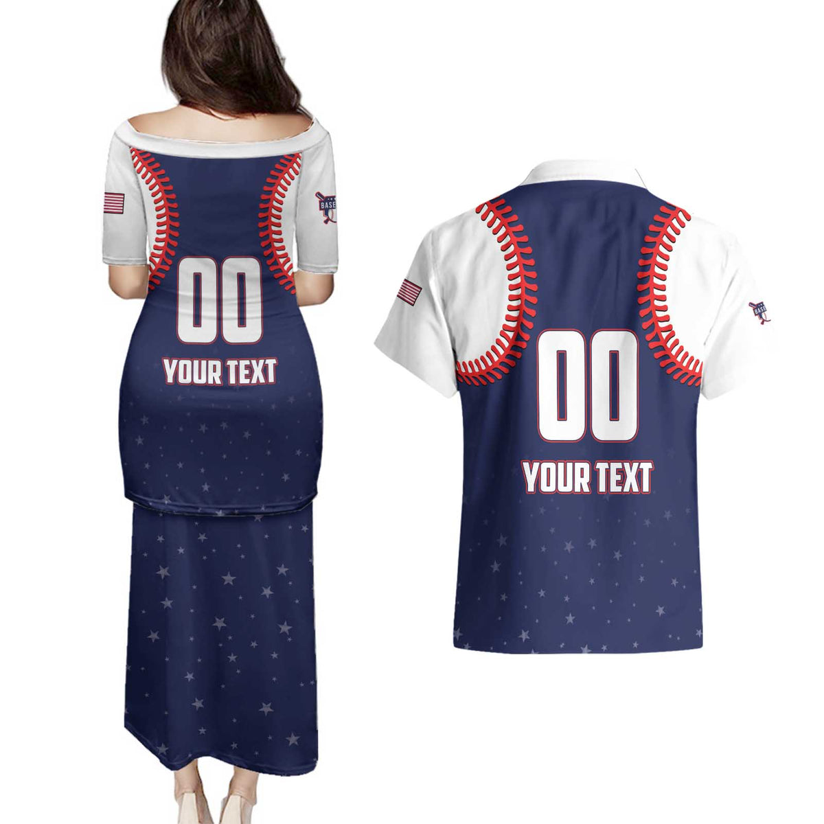 Custom USA 2025 Baseball Couples Matching Puletasi and Hawaiian Shirt United States Team For Glory