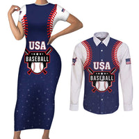 Custom USA 2025 Baseball Couples Matching Short Sleeve Bodycon Dress and Long Sleeve Button Shirt United States Team For Glory
