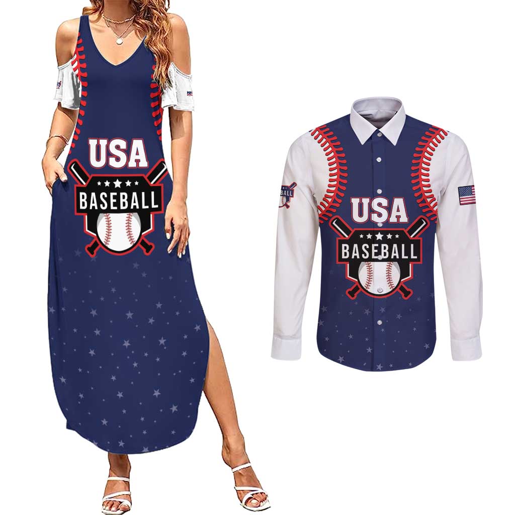 Custom USA 2025 Baseball Couples Matching Summer Maxi Dress and Long Sleeve Button Shirt United States Team For Glory