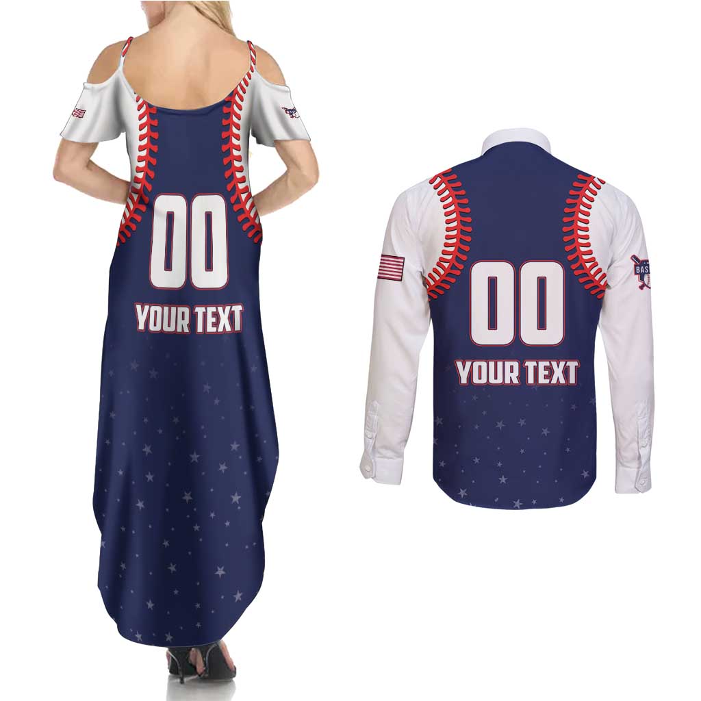 Custom USA 2025 Baseball Couples Matching Summer Maxi Dress and Long Sleeve Button Shirt United States Team For Glory