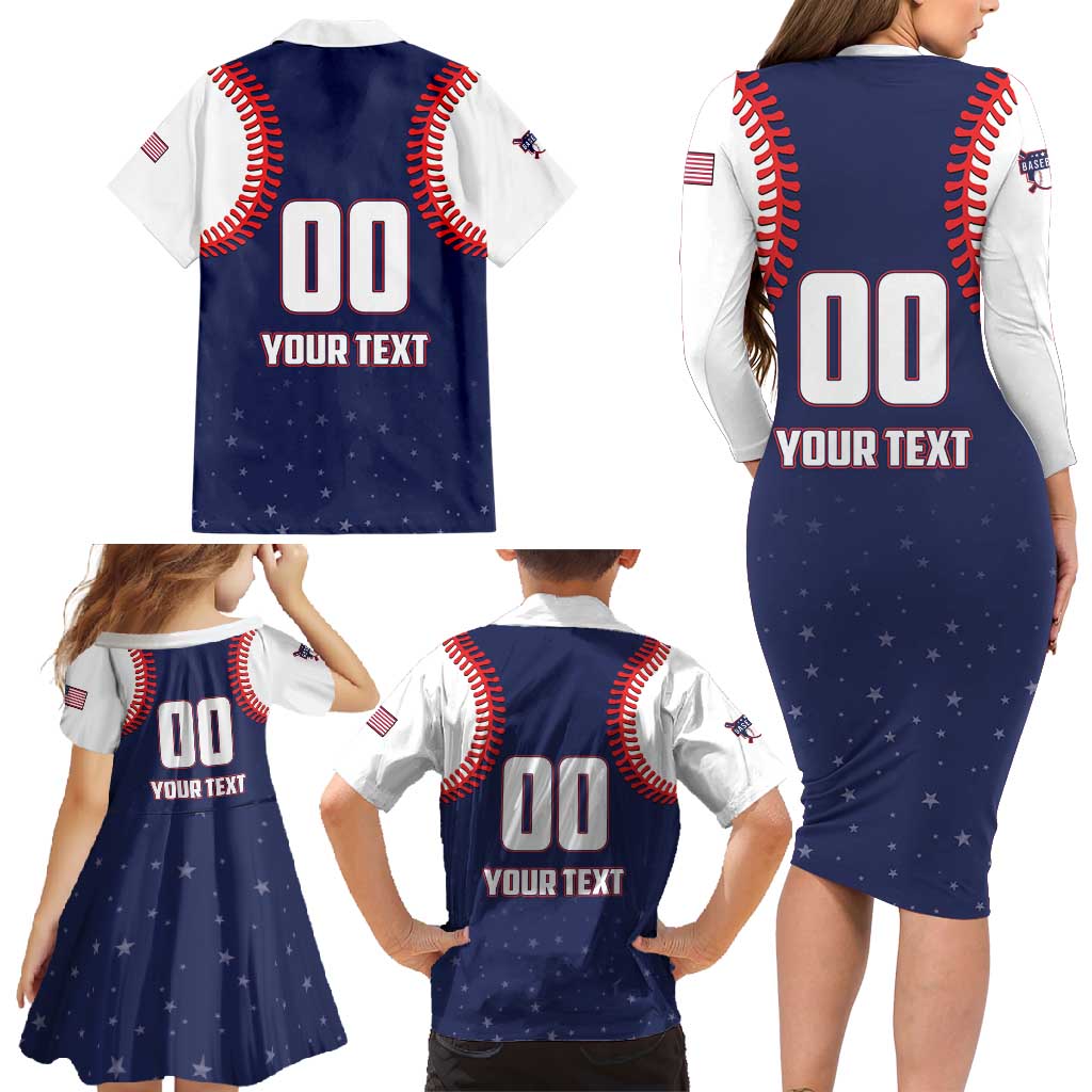 Custom USA 2025 Baseball Family Matching Long Sleeve Bodycon Dress and Hawaiian Shirt United States Team For Glory
