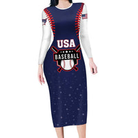 Custom USA 2025 Baseball Family Matching Long Sleeve Bodycon Dress and Hawaiian Shirt United States Team For Glory