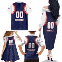 Custom USA 2025 Baseball Family Matching Off The Shoulder Long Sleeve Dress and Hawaiian Shirt United States Team For Glory