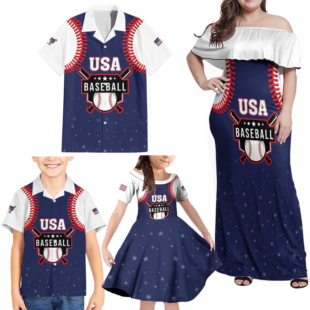 Custom USA 2025 Baseball Family Matching Off Shoulder Maxi Dress and Hawaiian Shirt United States Team For Glory