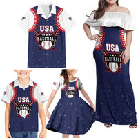 Custom USA 2025 Baseball Family Matching Off Shoulder Maxi Dress and Hawaiian Shirt United States Team For Glory