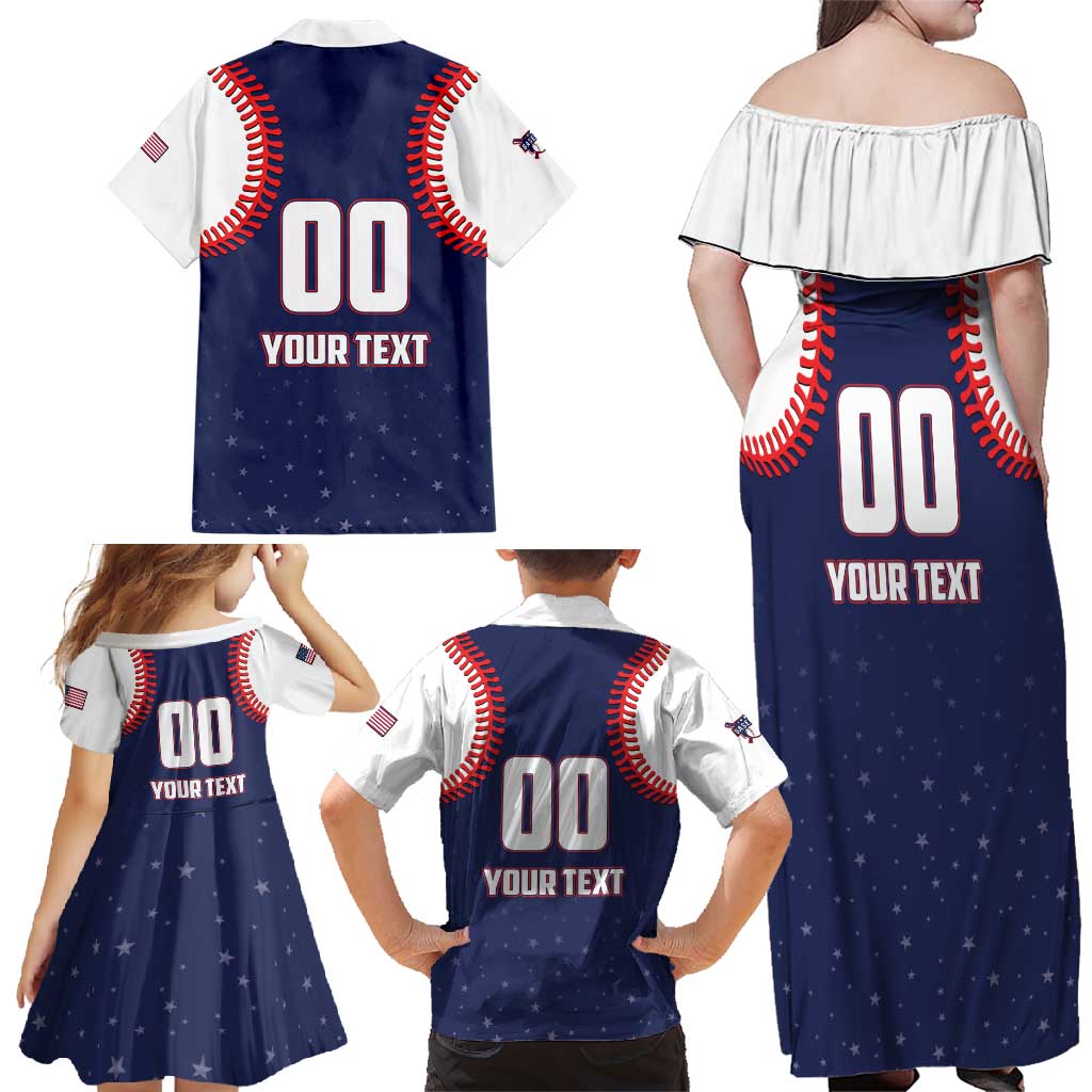 Custom USA 2025 Baseball Family Matching Off Shoulder Maxi Dress and Hawaiian Shirt United States Team For Glory