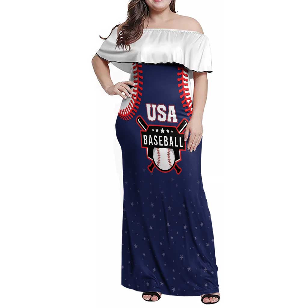 Custom USA 2025 Baseball Family Matching Off Shoulder Maxi Dress and Hawaiian Shirt United States Team For Glory