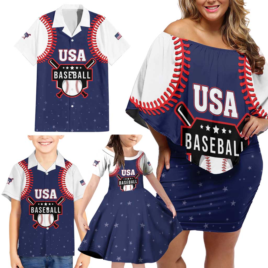 Custom USA 2025 Baseball Family Matching Off Shoulder Short Dress and Hawaiian Shirt United States Team For Glory
