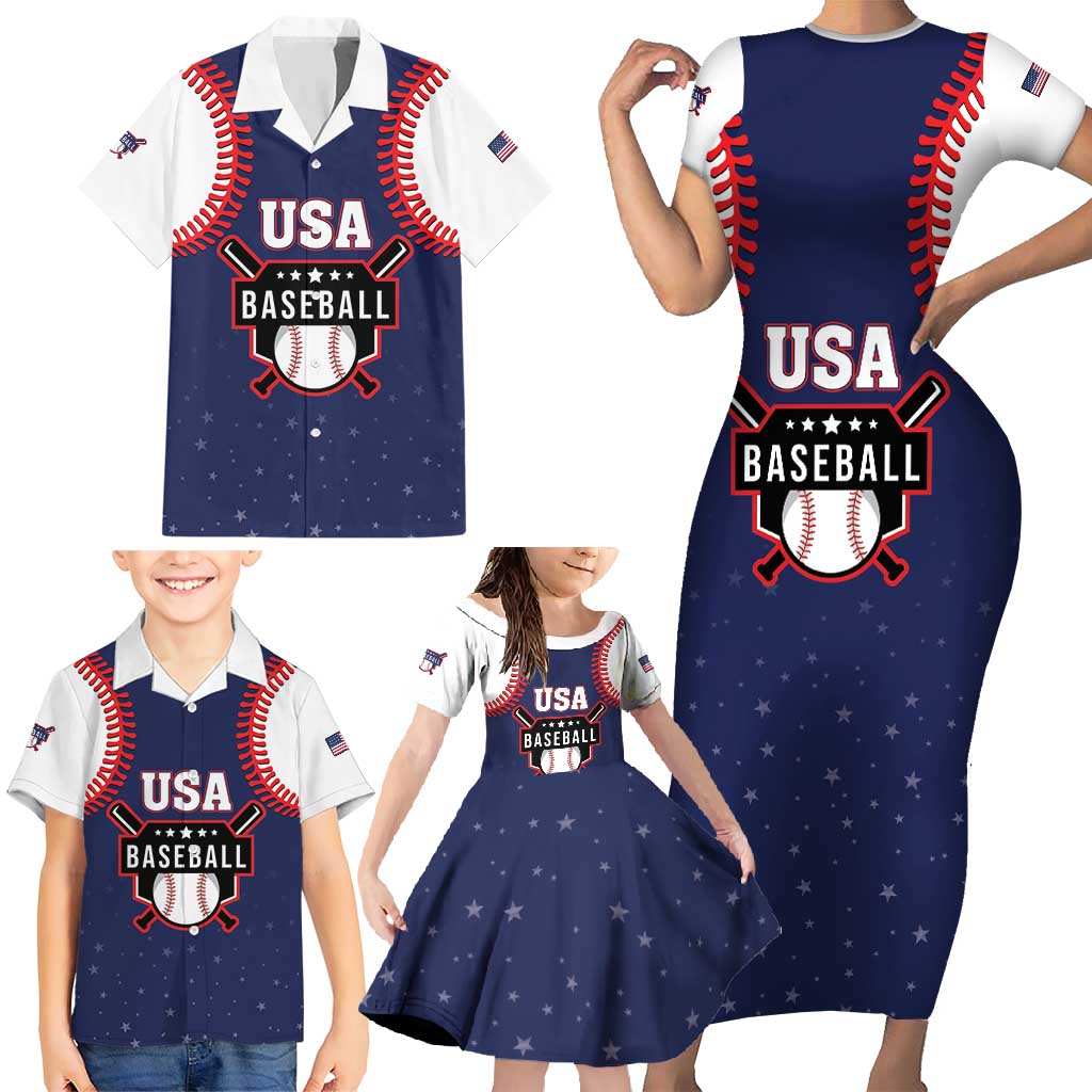 Custom USA 2025 Baseball Family Matching Short Sleeve Bodycon Dress and Hawaiian Shirt United States Team For Glory
