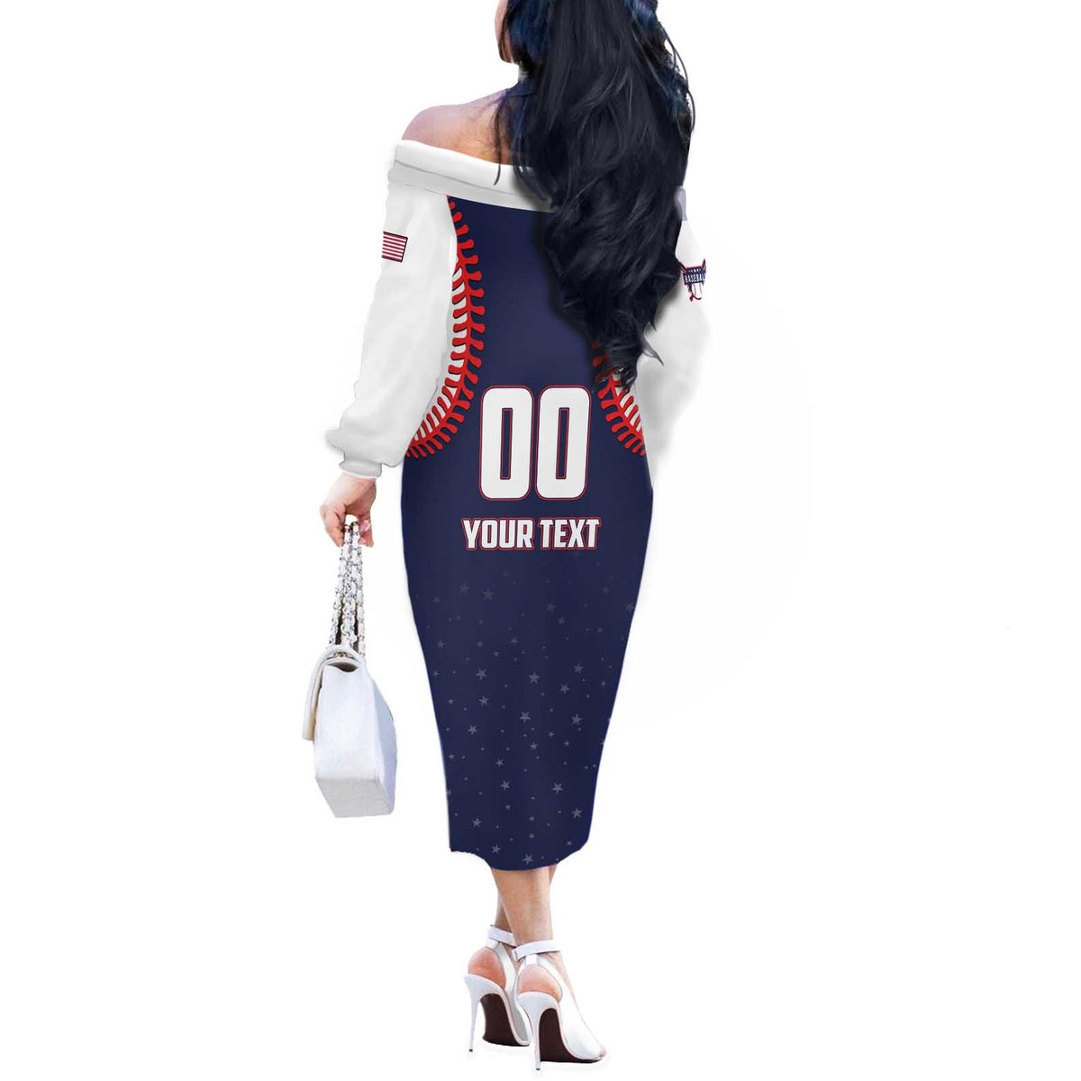 Custom USA 2025 Baseball Off The Shoulder Long Sleeve Dress United States Team For Glory