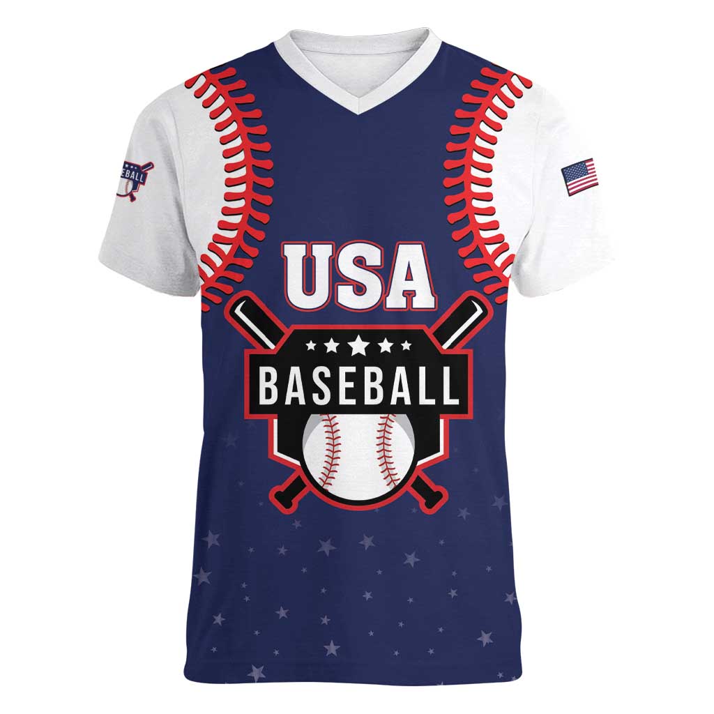 Custom USA 2025 Baseball Women V-Neck T-Shirt United States Team For Glory