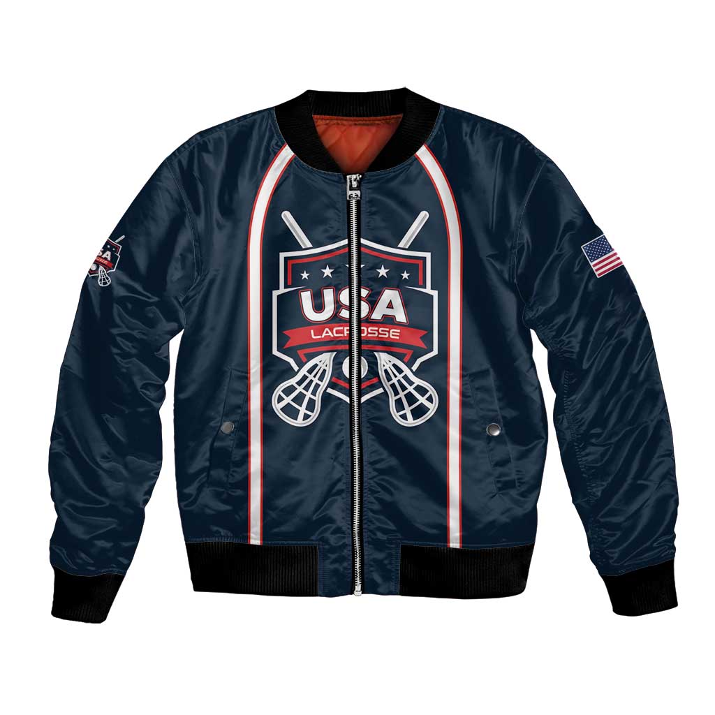 Custom USA 2025 Lacrosse Bomber Jacket USA Growing the Game Blue Version