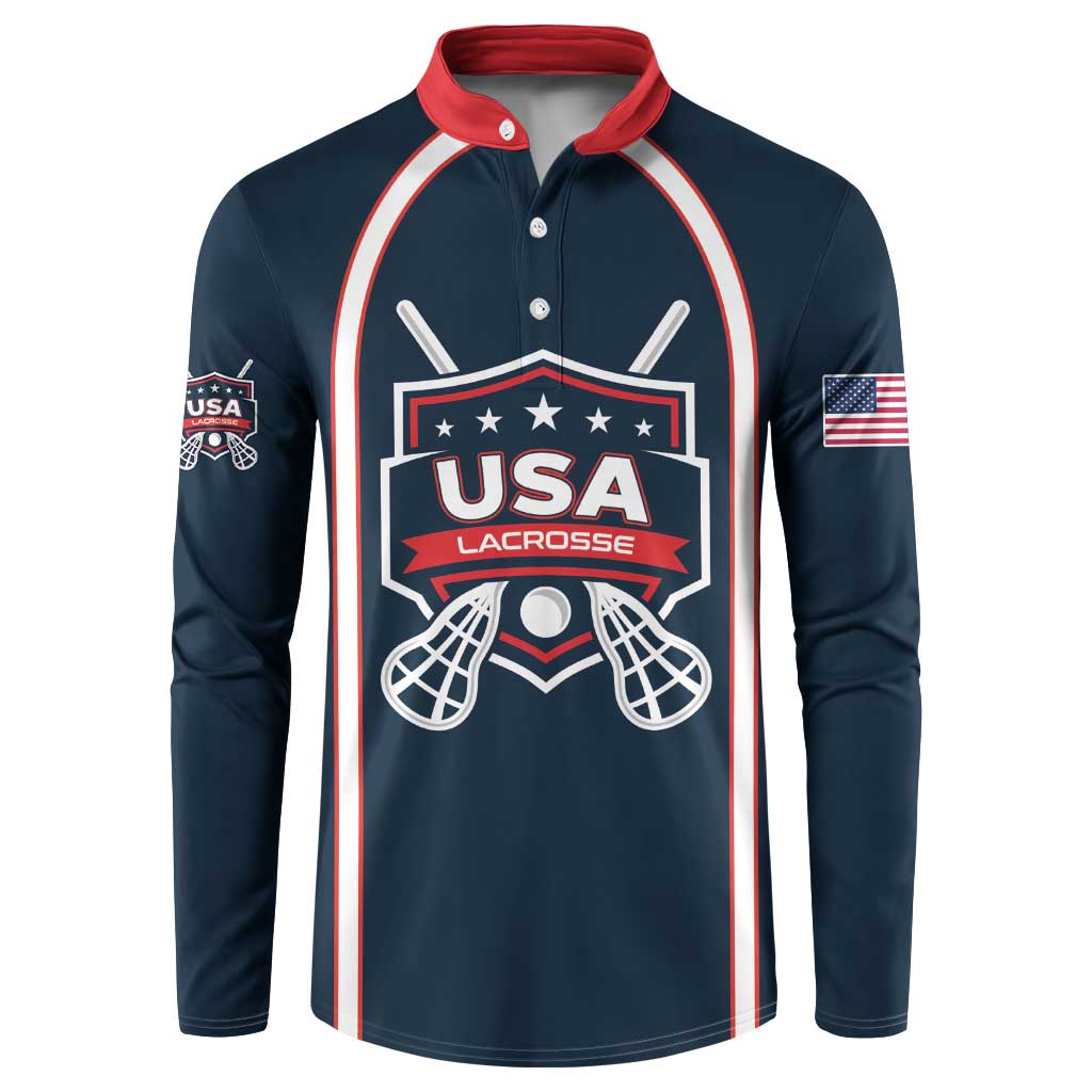 Custom USA 2025 Lacrosse Button Sweatshirt USA Growing the Game Blue Version