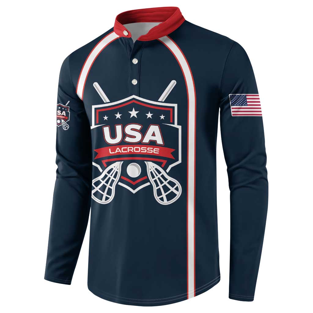 Custom USA 2025 Lacrosse Button Sweatshirt USA Growing the Game Blue Version