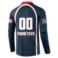 Custom USA 2025 Lacrosse Button Sweatshirt USA Growing the Game Blue Version