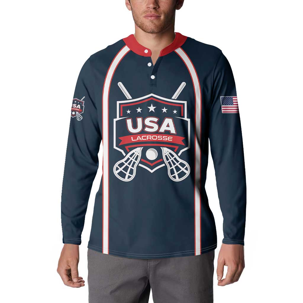 Custom USA 2025 Lacrosse Button Sweatshirt USA Growing the Game Blue Version