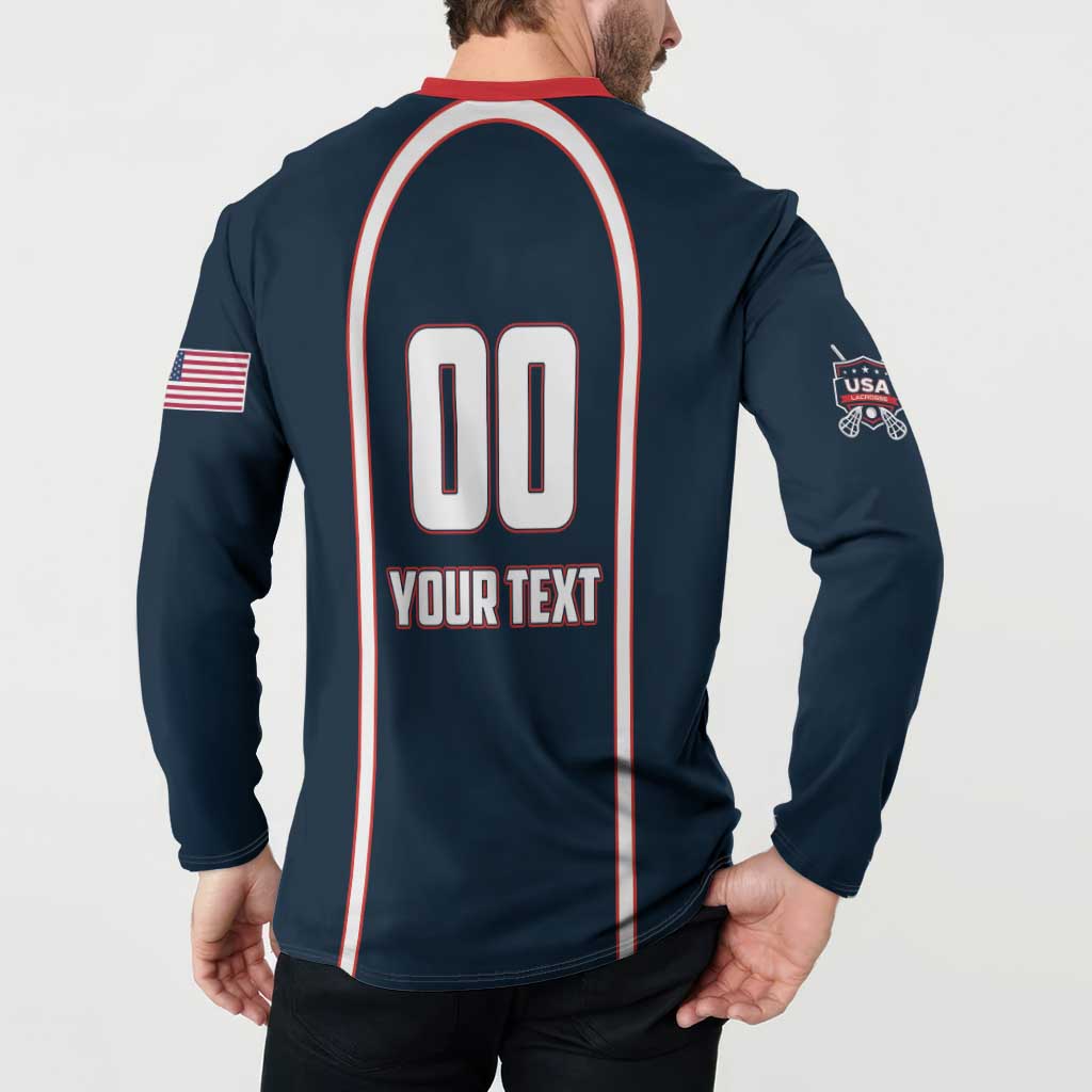 Custom USA 2025 Lacrosse Button Sweatshirt USA Growing the Game Blue Version