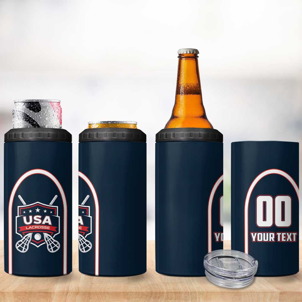 Custom USA 2025 Lacrosse 4 in 1 Can Cooler Tumbler USA Growing the Game Blue Version